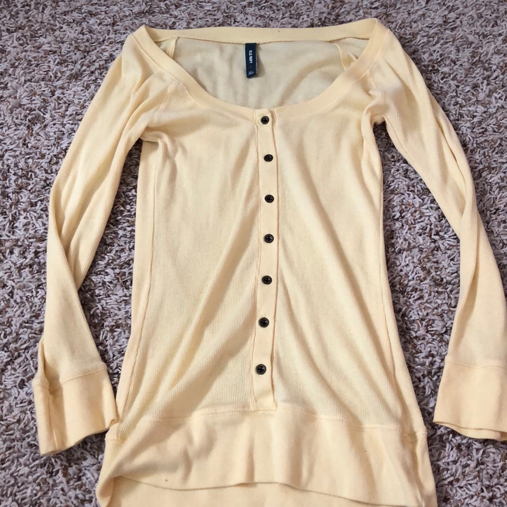 Yellow, button down long sleeve.